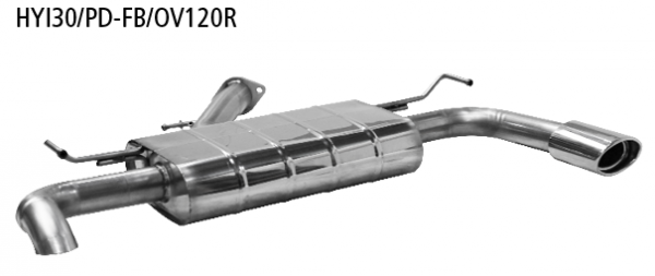 Endschalldämpfer mit Einfach-Endrohr 1x Oval 120x80 mm, mit Eins