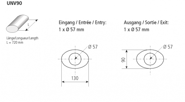 Universal-Schalldämpfer oval 130 x 90 mm, Länge 720 mm, Eingang